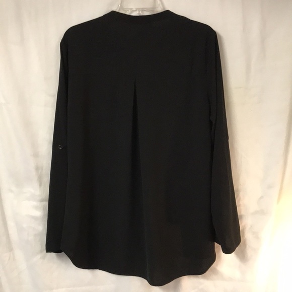 Furnex Women’s Zip front Blouse Top Size L Black Long sleeves Tab up Back Pleat - Picture 6 of 12